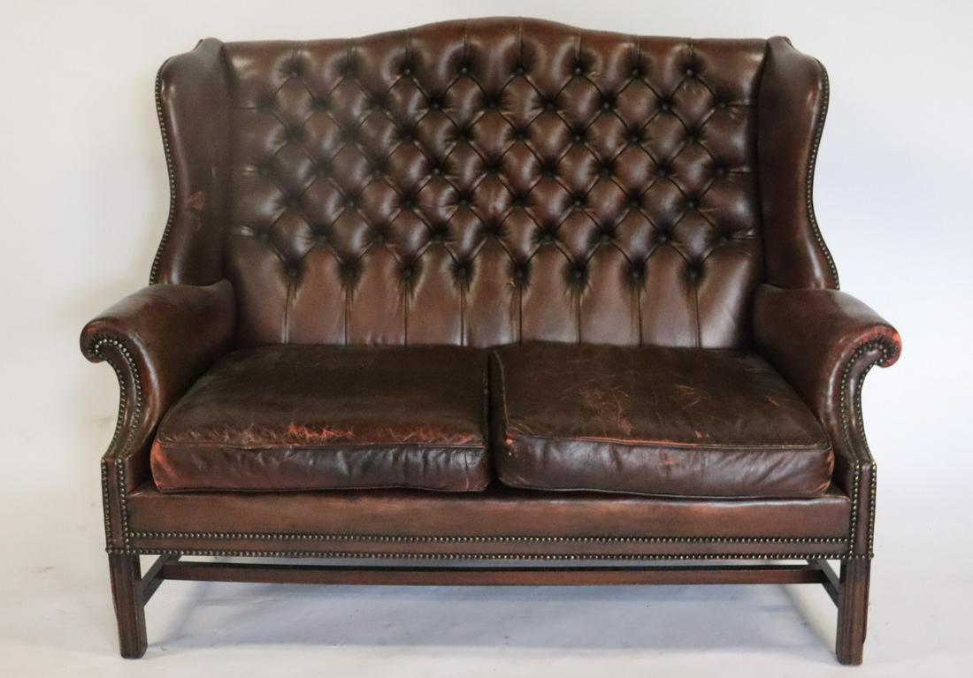 Antique High Back And Wing Arm Leather (1 of 6)