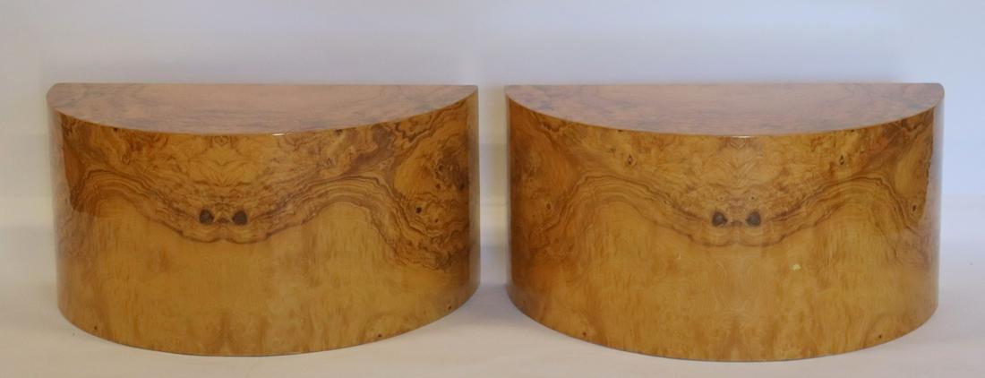 Midcentury Pair Of Burl Walnut Demilune Consoles (1 of 5)