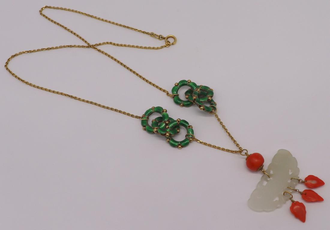 JEWELRY. 14kt Gold, Enamel, Jade, and Coral (1 of 10)