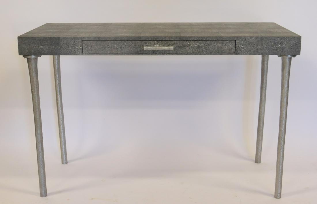 Vintage 1 Drawer Shagreen Console: With silvered metal legs. From a Stamford CT estate. - Dimensions: 31"H x 48" x21"
