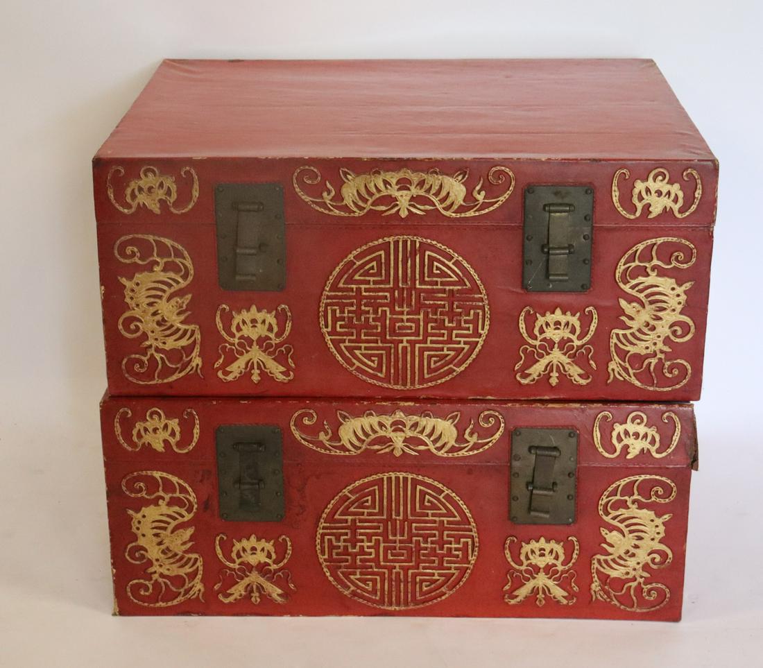 2 Antique Lacquered And Gilt Decorated Leather (1 of 6)