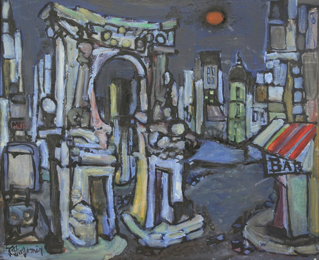 JEAN-CLAUDE DRAGOMIR (ROMANIAN-FRENCH, 1931-1965).: Oil on Canvas. Parisian Scene. Signed lower left. From a Larchmont, NY collection. - Dimensions: 23.75" high x 28.5" wide