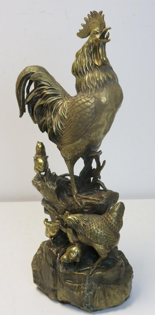Antique Bronze Sculpture Of A Rooster And Chicks. (1 of 9)