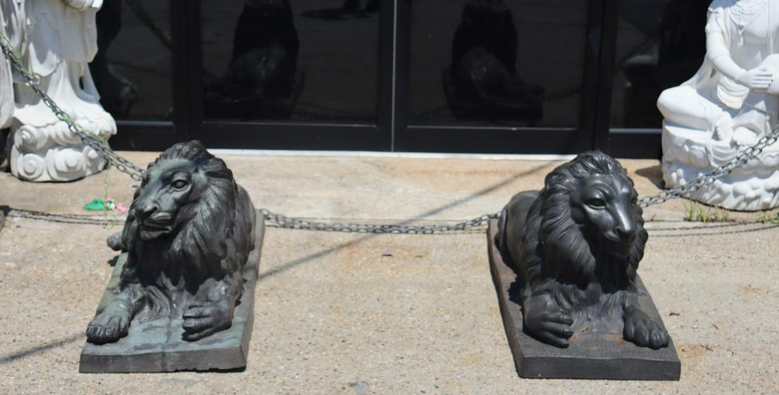 A Vintage Pair Of Bronze Recumbent Lion Sculptures (1 of 7)