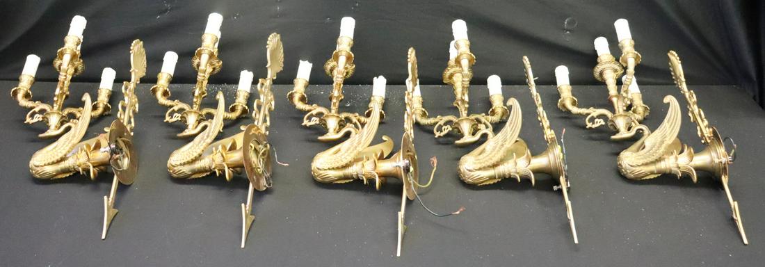 5 Vintage And Fine Quality Empire Style Figural: Sconces. These 5 Swan form sconces were working in estate prior to removal. From a Staten Island waterfront estate. - Dimensions: 19"H x 8"