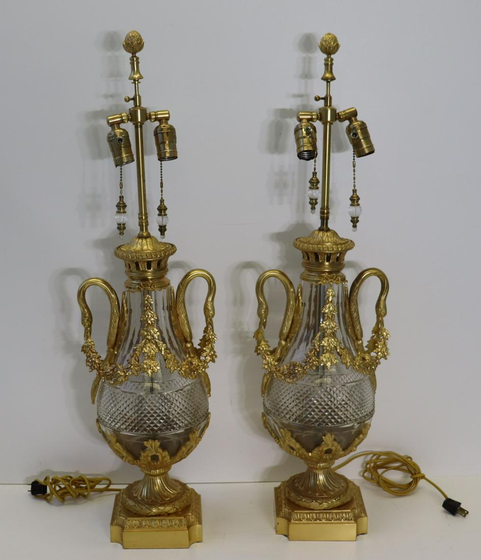 Fine Quality Pair Of Gilt Bronze & Cut Glass Lamps (1 of 11)