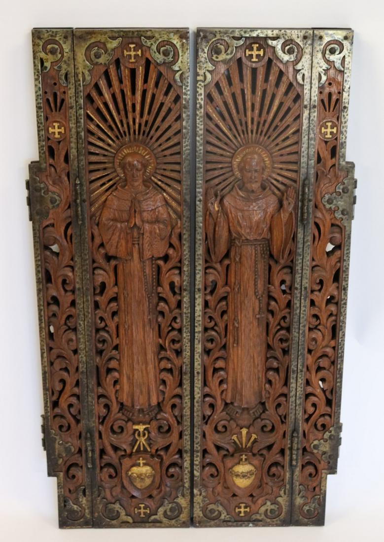2 Antique Finely Carved Arts And Crafts Religious (1 of 8)