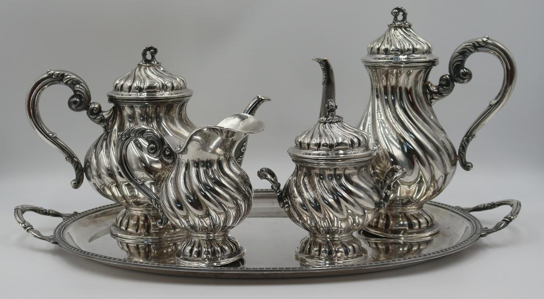 STERLING. 4 Pc Italian Sterling Tea Service & Tray (1 of 17)