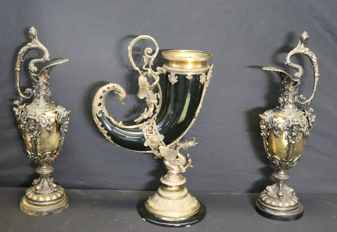 Pair Of Gilt And Patinated Metal Ewers Together (1 of 13)