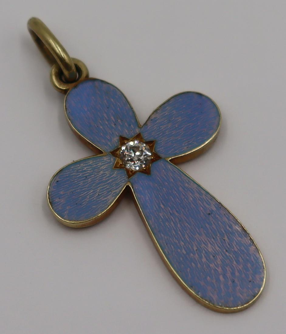 JEWELRY. Russian Gold and Guilloche Enamel Cross (1 of 7)