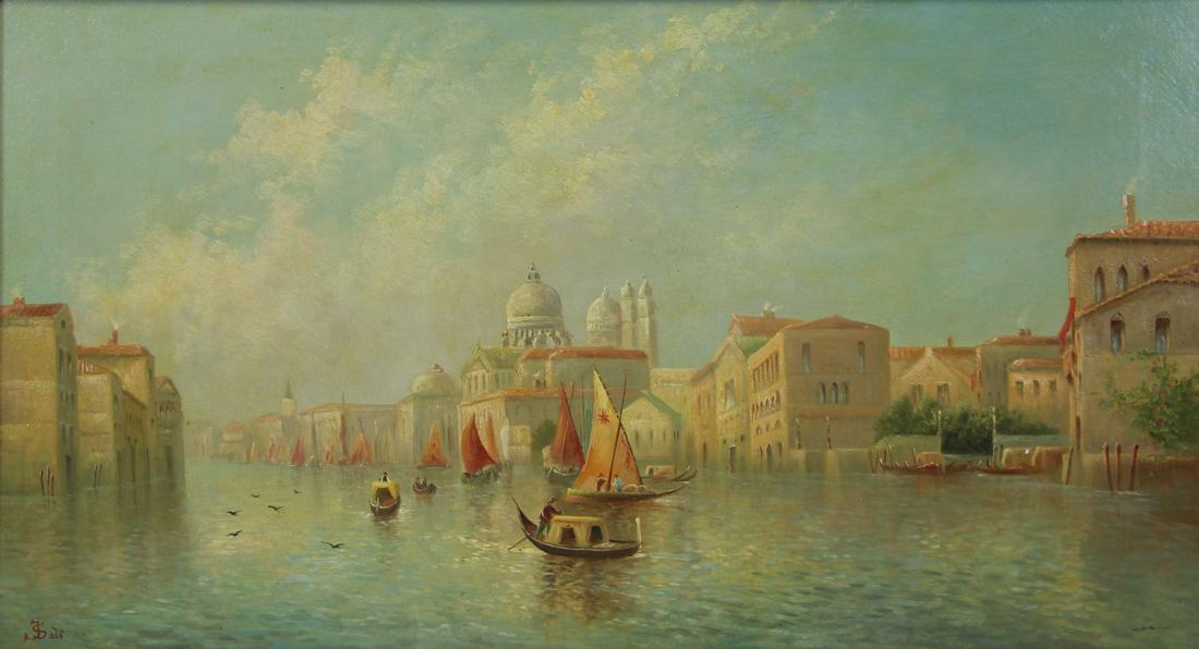 JAMES SALT (ENGLISH, 1850-1903).: Oil on Canvas. Venetian Scene. Signed lower left. From a Long Island, NY collection. - Dimensions: 18" high x 32" wide