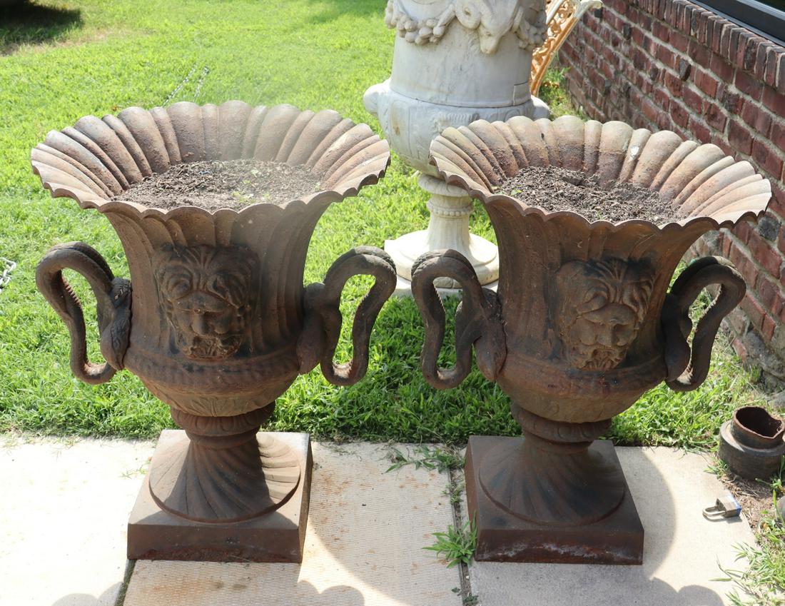 Pair Of Antique Serpent Handle Garden Urns. (1 of 5)