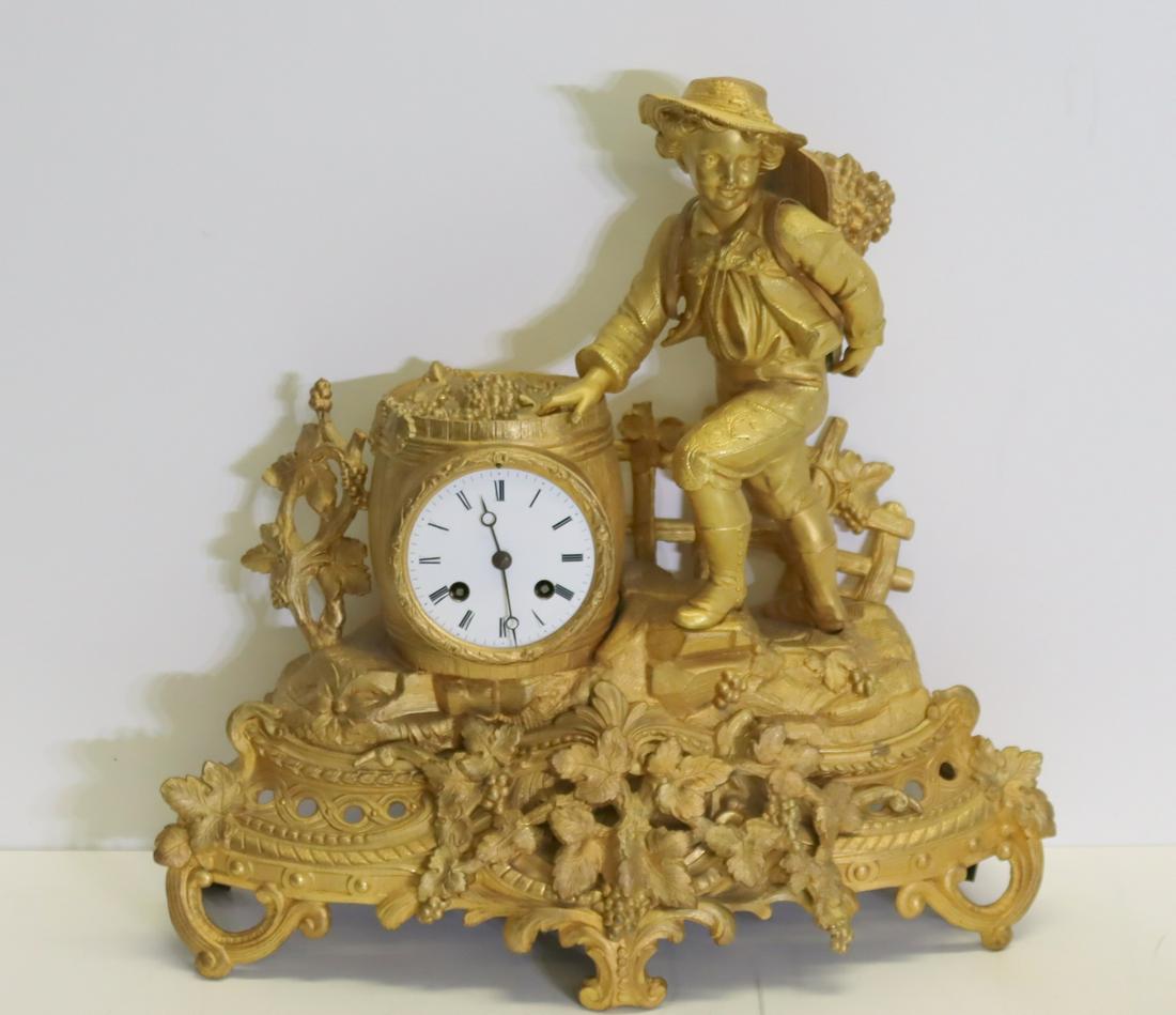 Antique Gilt Metal Figural Clock. (1 of 8)