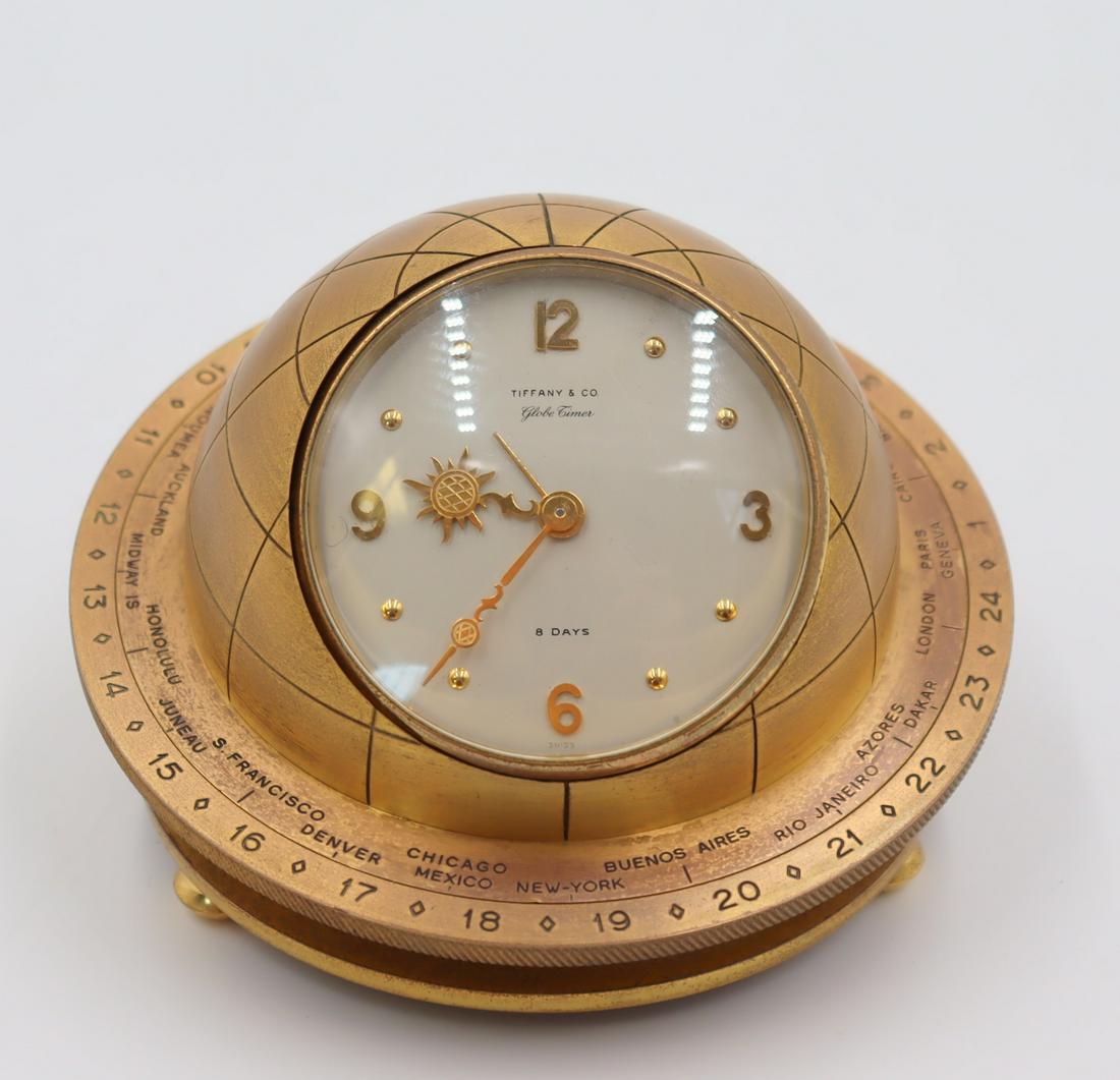 Tiffany Gilt Bronze World Time Travelling Clock. (1 of 5)