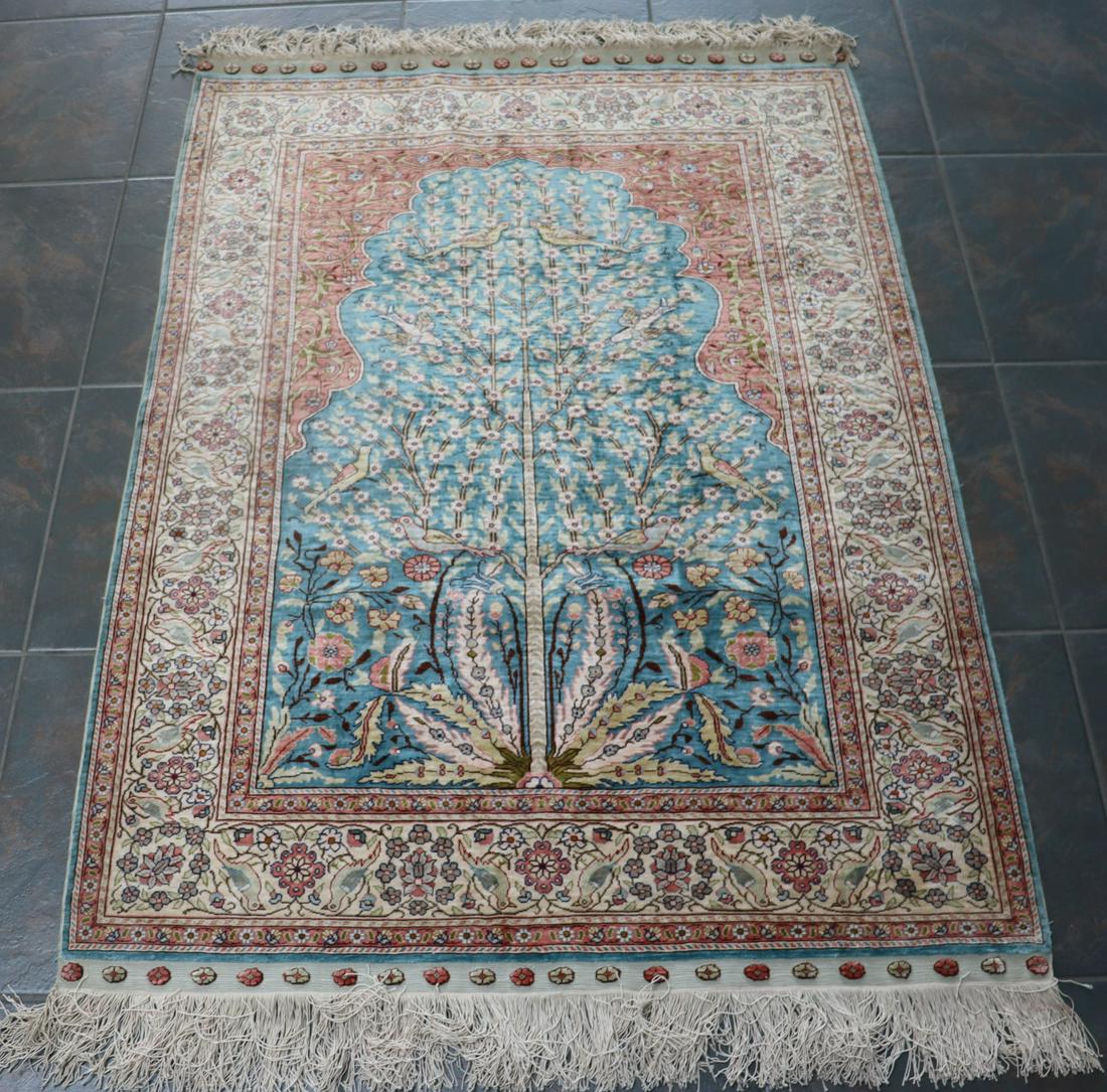 Antique And Finely Hand Woven Silk Prayer Rug. (1 of 8)