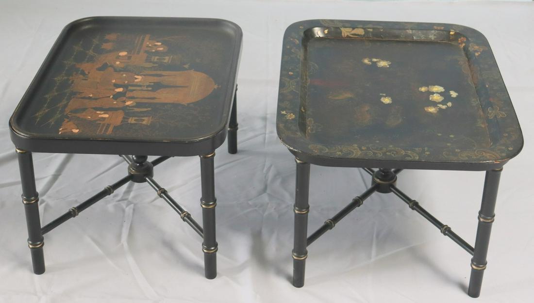 2 Antique Papier Machier Trays On Stands. (1 of 6)