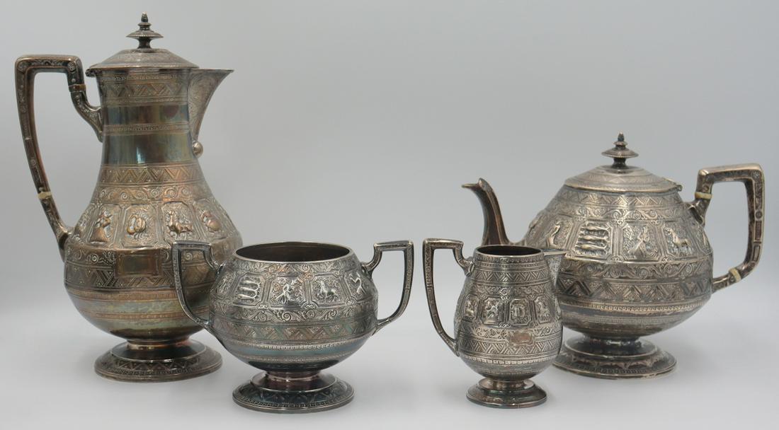 SILVER. Unusual 4 Pc Scottish Silver Tea Service. (1 of 13)