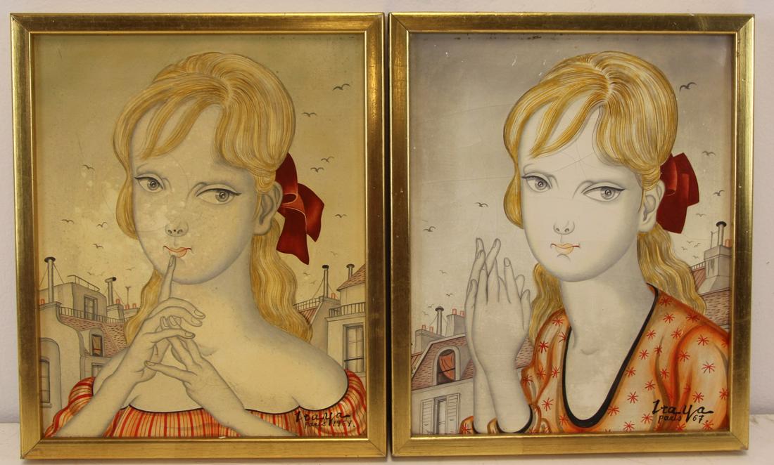FOUSSA ITAYA (JAPANESE, b. 1919).: Pair of oils on canvas. Portrait of Girls. 1967. Signed lower right. From a New York, NY collection. - Dimensions: Each: 10.75" high x 8.5" wide