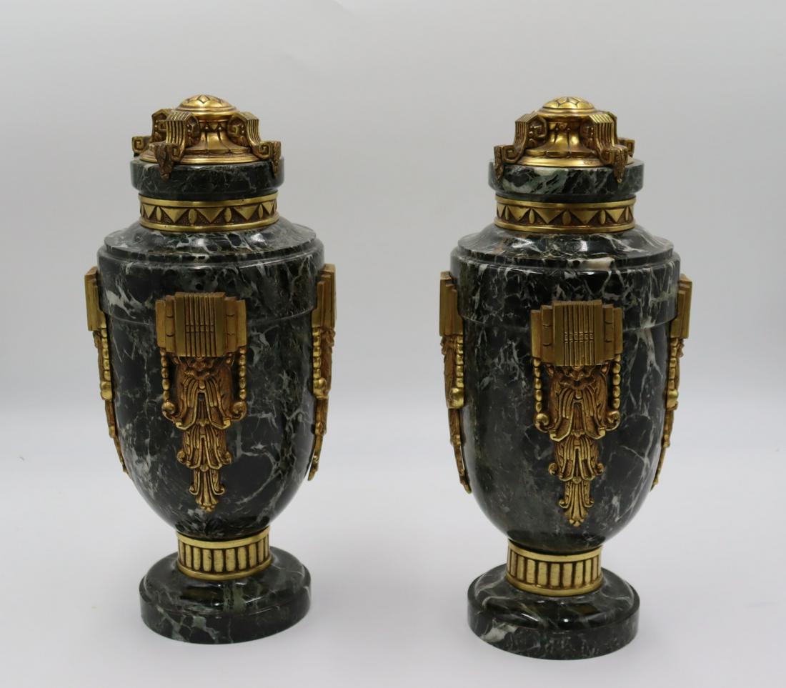 Pair Of Art Deco Gilt Bronze And Marble Urns. (1 of 4)