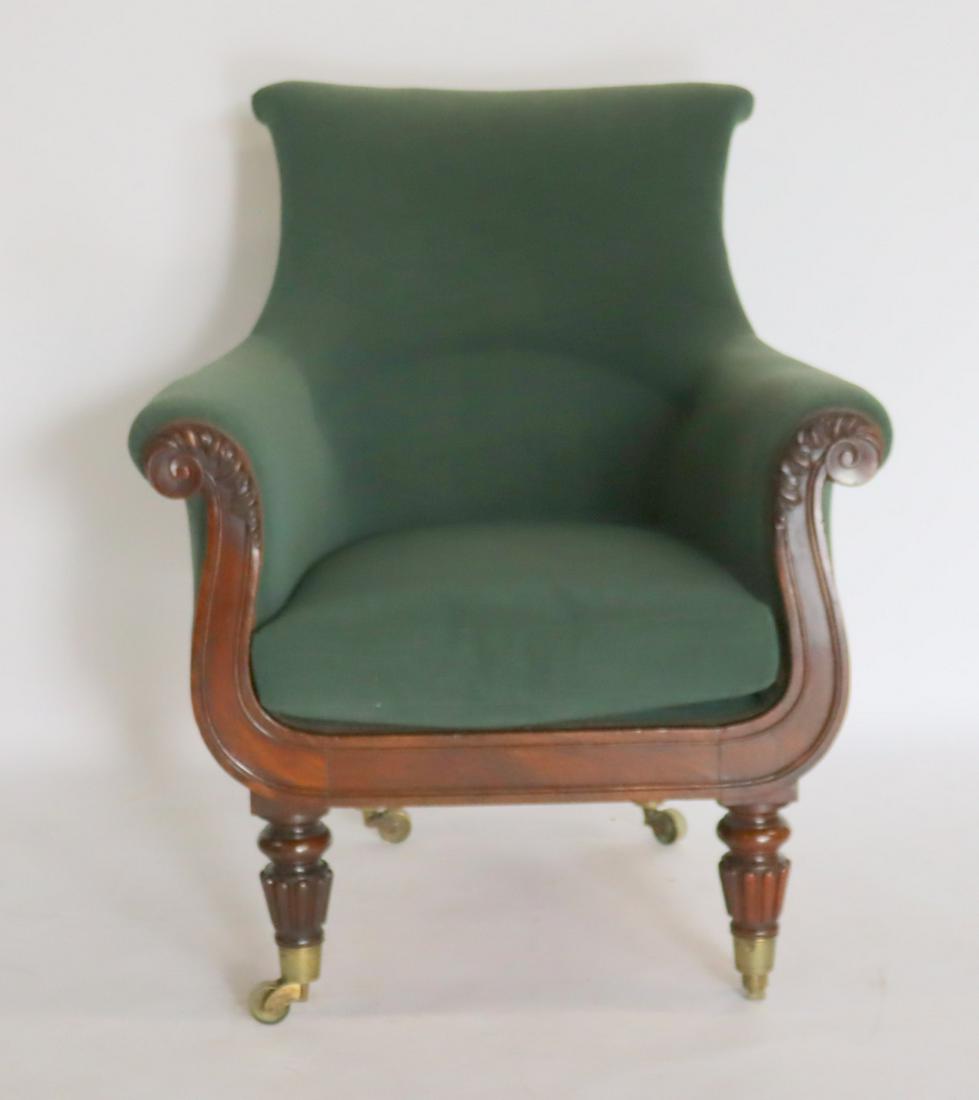 Antique Upholstered Scroll Arm Chair. (1 of 6)