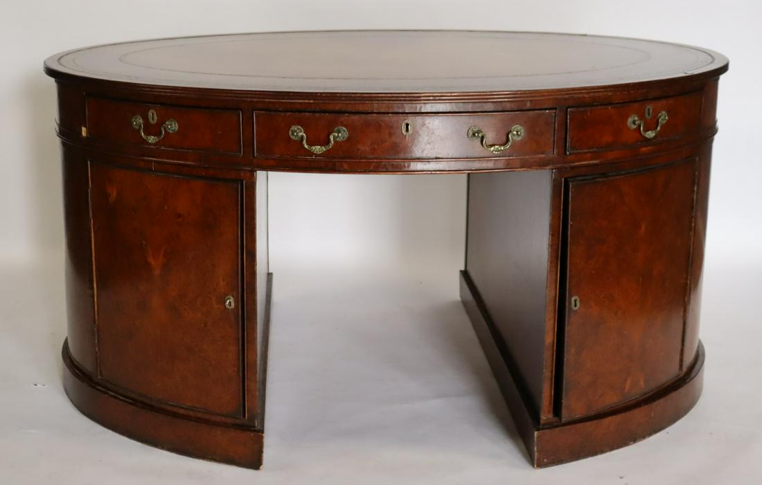 Antique Mahogany Oval Leathertop Partners Desk (1 of 5)