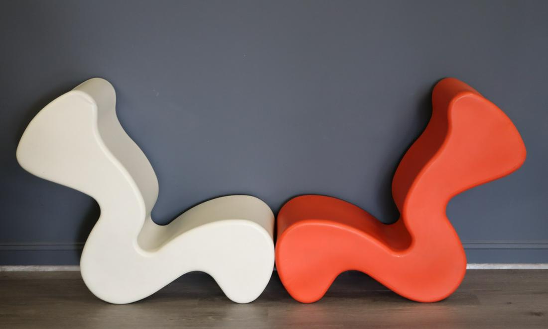 Vernon Panton Signed Pair Of Plastic Chaises.: Signed Vernon Panton, Innovation. From a Stamford CT estate. - Dimensions: 38" h x 13.75" w x 27" d