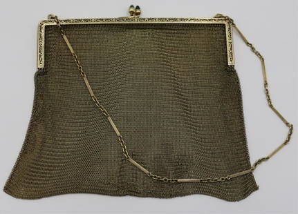 1920s Bliss Soldered Metal Chain Mesh Gold Toned Small Flapper Purse Handbag  — Canned Ham Vintage