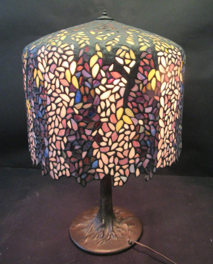 Vintage Tiffany Style Bronze Wisteria Table Lamp. (1 of 9)