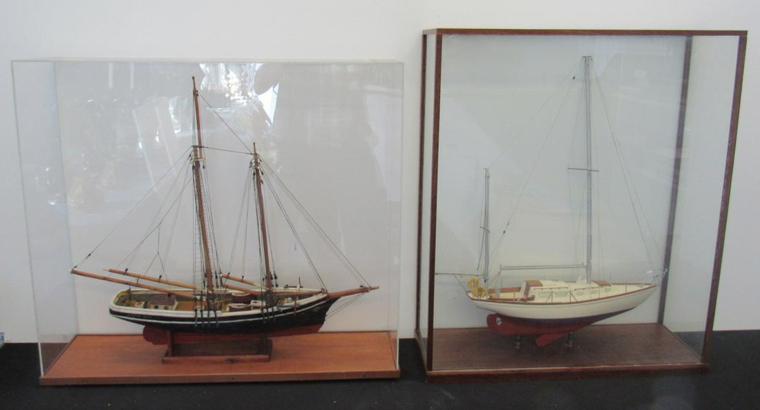 2 Vintage Ships Models In Show Cases. (1 of 8)