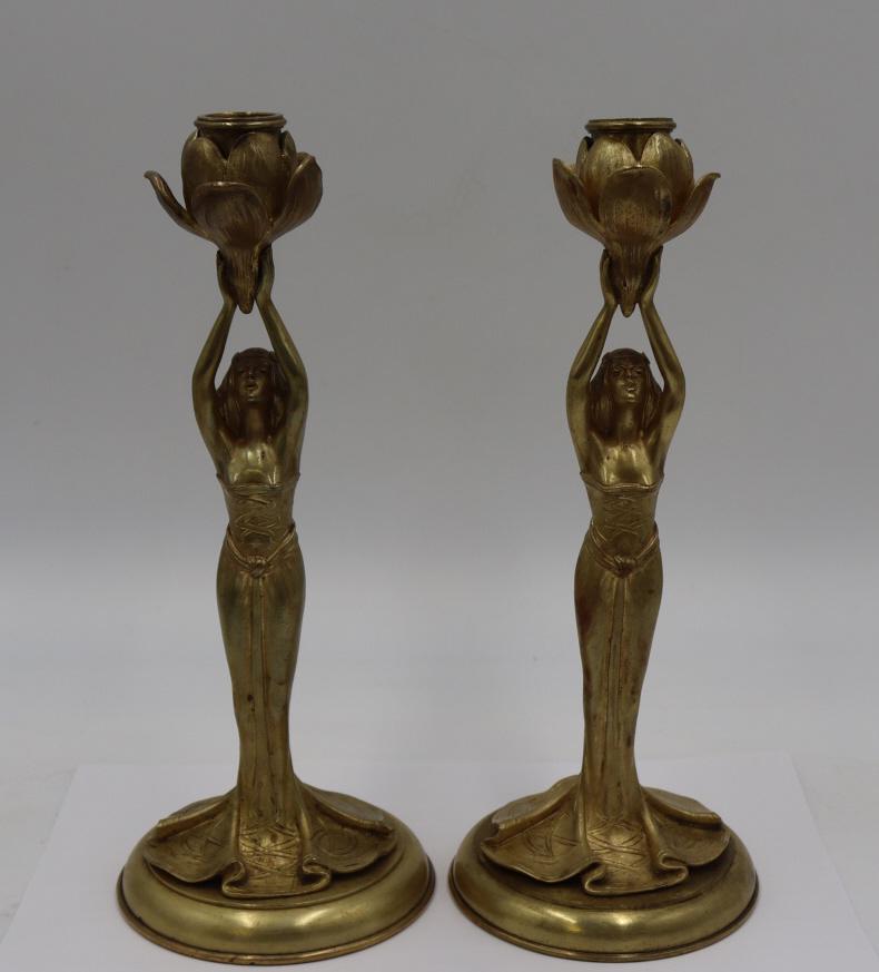 Pair of signed Renaud Art Nouveau Candlesticks. (1 of 11)