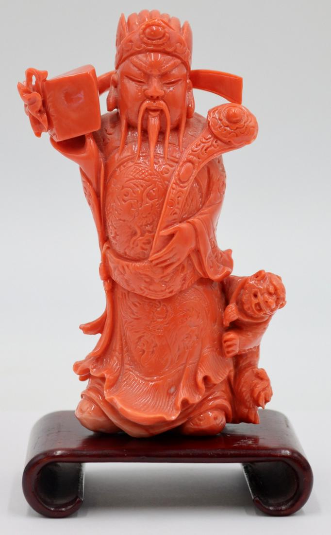 Carved Coral Figure of a Warrior with Foo Dog. (1 of 12)