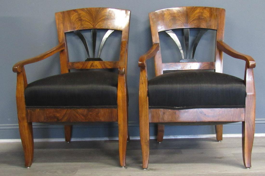 Pair Of Lacquered And Ebonised Biedermeier: Arm Chairs. From a 1050 Park Ave NYC estate. - Dimensions: 37.75" x 23" x 24"