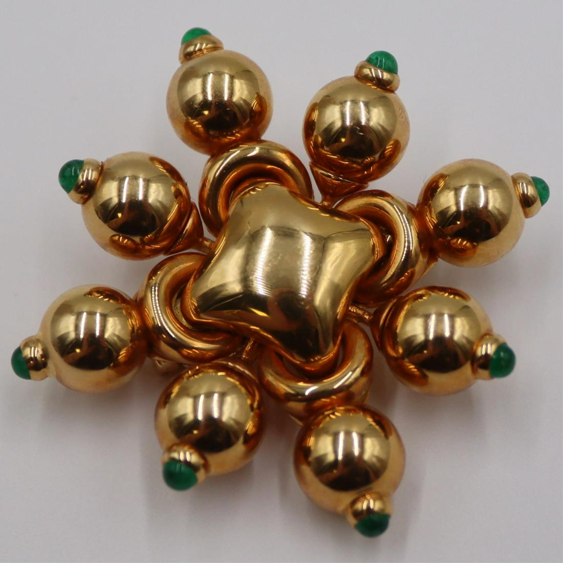 JEWELRY. Bvlgari 18kt Gold and Emerald Brooch. (1 of 10)