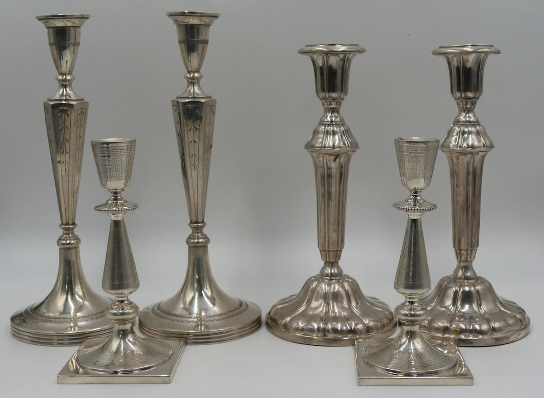 SILVER. (3) Pair of Continental Candlesticks. (1 of 9)