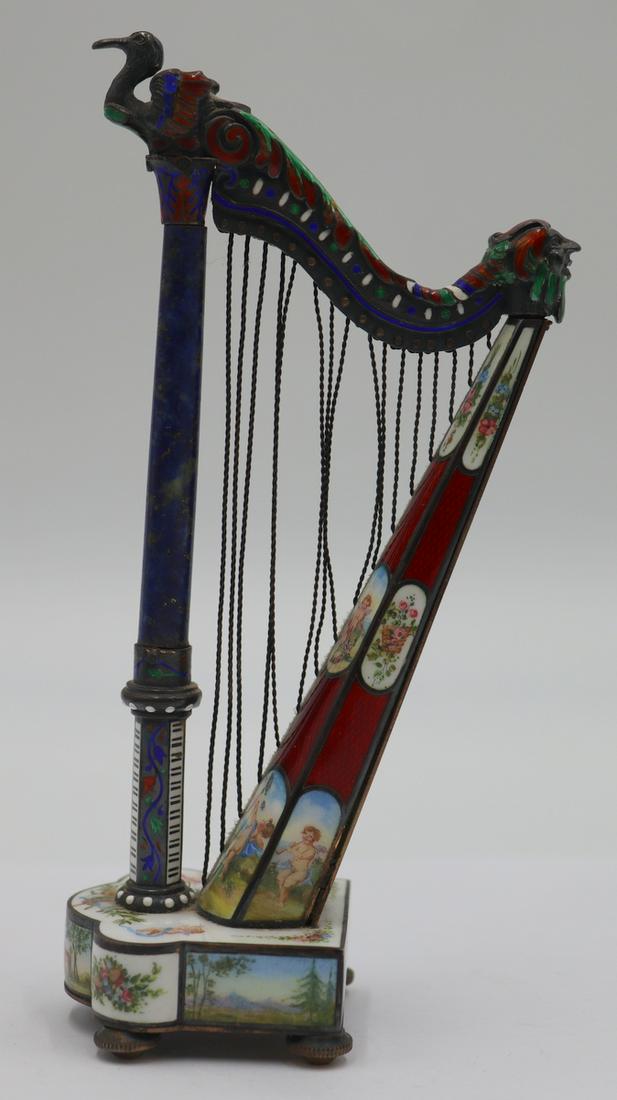 Miniature Viennese .900 Silver and Enamel Harp. (1 of 11)