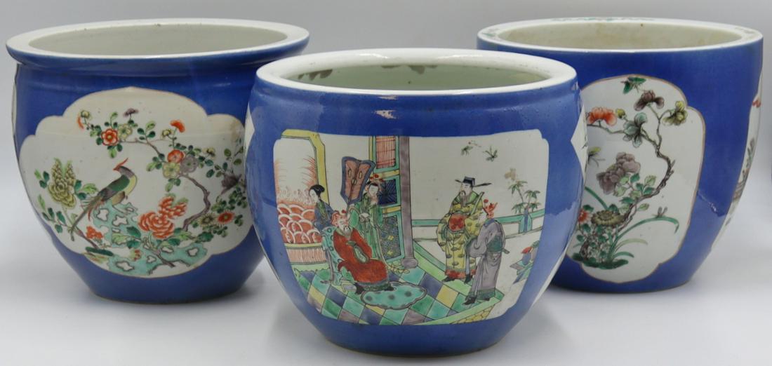 (3) 19th C Chinese Famille Verte Jardinieres. (1 of 20)