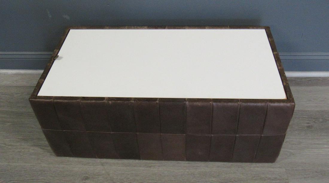 De Sede Leather Coffee Table / Storage: top changes from white to brown by flipping over. Dimensions : 14"h x 17.5"d x 35"w