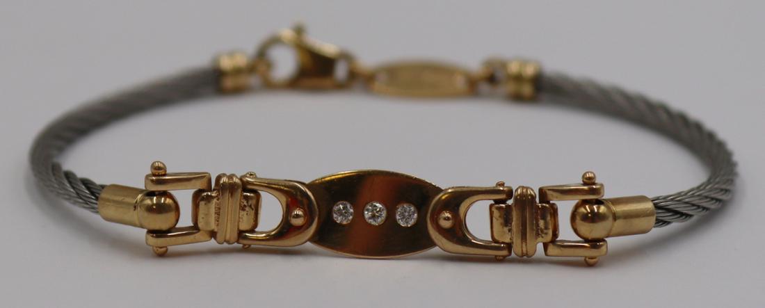 JEWELRY. 18kt Gold Cable Bracelet with Diamonds. (1 of 6)