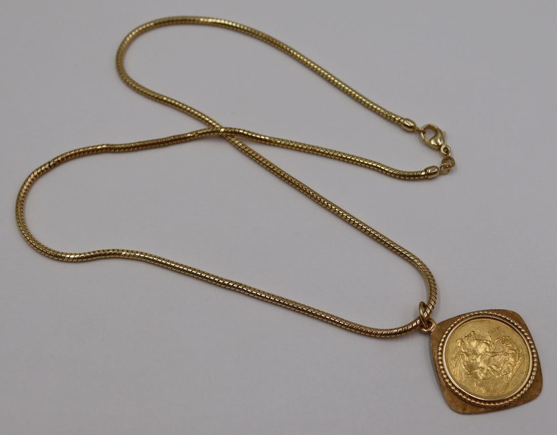 JEWELRY. 14kt Gold Necklace & 1896 Gold Sovereign. (1 of 7)