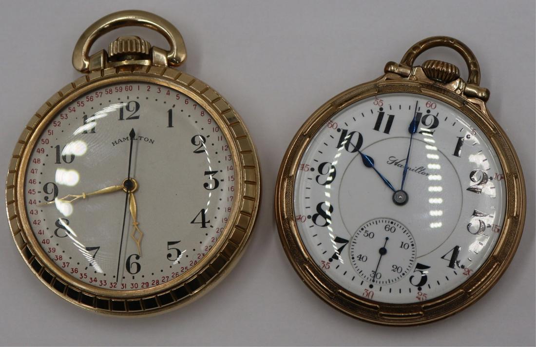 WATCHES. (2) Hamilton Open Face Pocket Watch. (1 of 8)