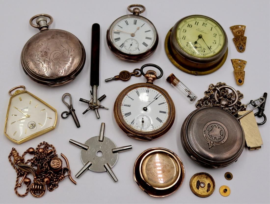WATCHES. Assorted Pocket Watches and Accoutrements (1 of 17)