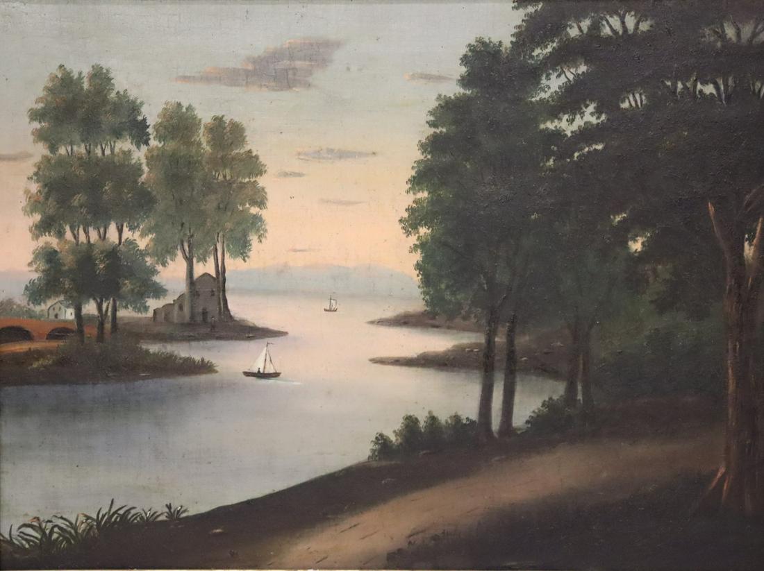 UNSIGNED . Oil On Canvas River Scene . (1 of 3)