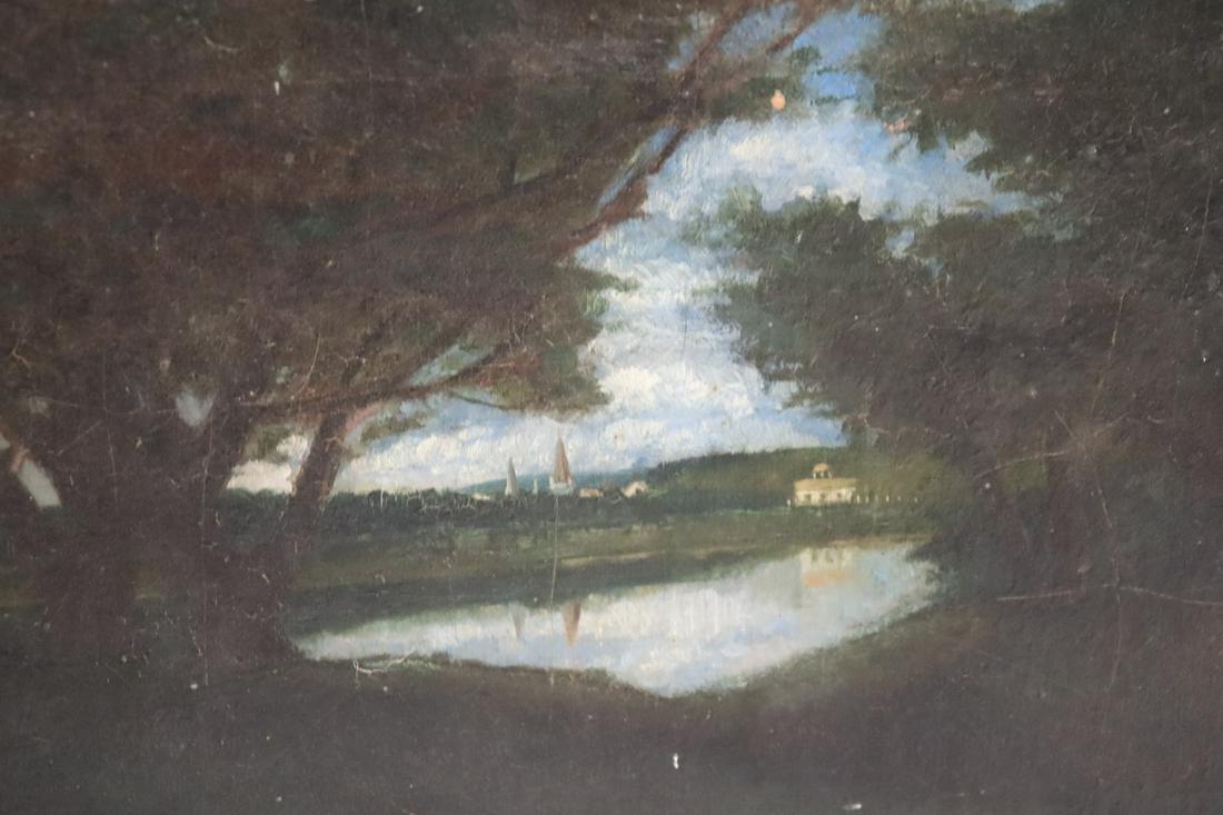 UNSIGNED. Oil On Canvas Barbizon Style Scene. (1 of 4)