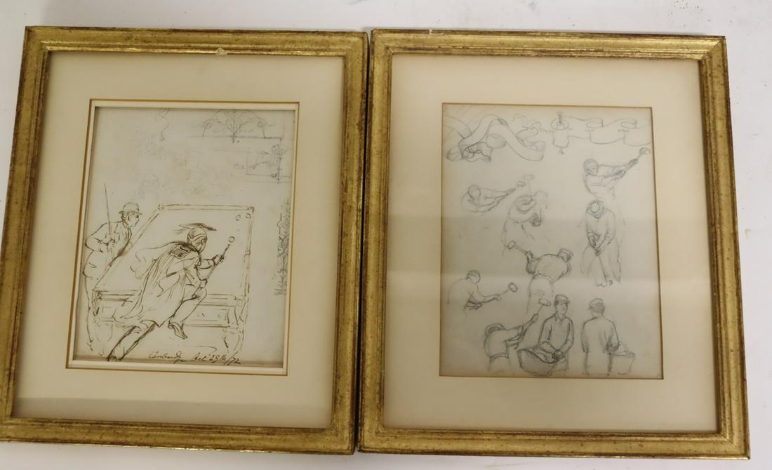 2 Double Sided Drawings 1 Signed Illegibly. (1 of 7)