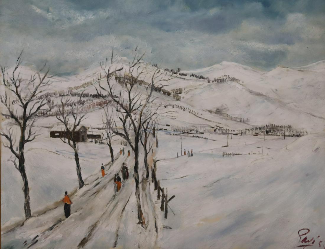 Giorgio Pagi. Signed Oil On Masonite snow Scene. (1 of 4)