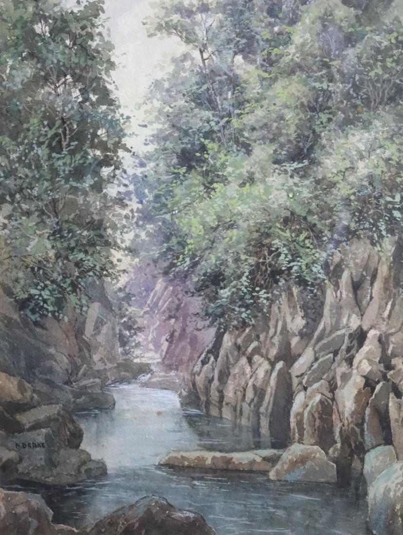 W.Drake.Signed Watercolor River Scene . (1 of 4)