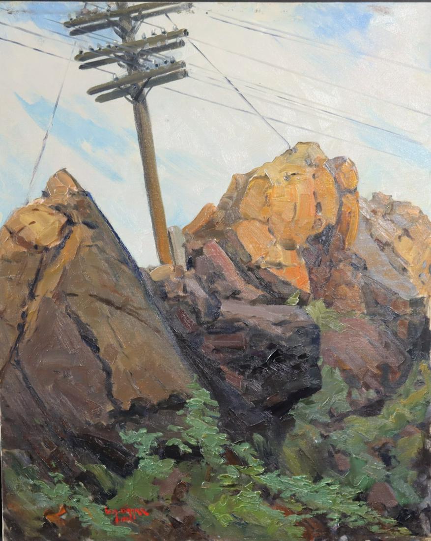 W.Drake Signed Oil On Board Telegraph Pole (1 of 4)