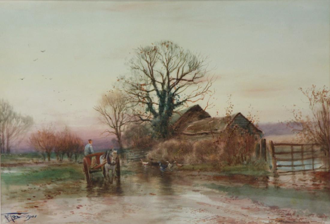 E.Fox Signed And Dated Watercolor Farm Scene (1 of 4)