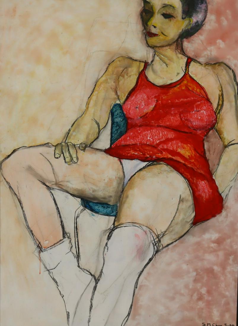 S.M. Chen Signed Oil On Masonite: Signed and from a Larchmont storage . - Dimensions: 39" x28"