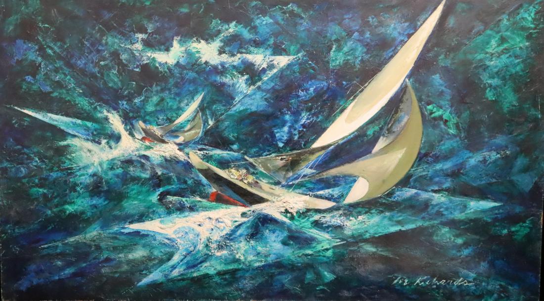 Joe Richards Oil On Masonite Racing Ships (1 of 4)